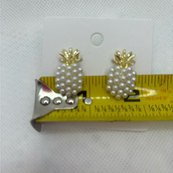 Gold and White Pineapple Earrings - Picture 6 of 6